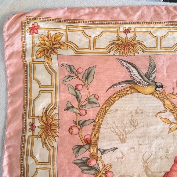 Vintage 100 Silk Scarf Ferragamo Zebra Pink Floral Safari Square Grandmillennial - Picture 2 of 10